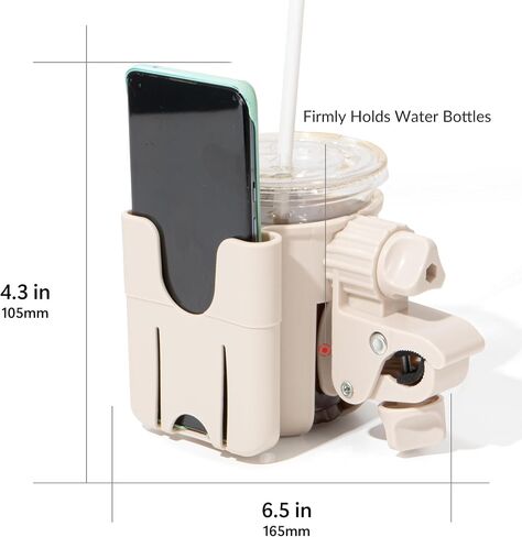 Li & Zhao Universal Stroller Cup Holder - 2-in-1 Wheelchair Cup Holder Adjustable Bike Drink Holder with Phone Holder Accessories for Rollator,Bike,Scooter,Walker(Black) in Saudi Arabia