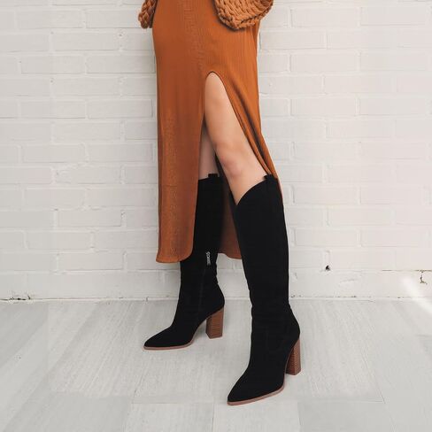 Meilusi Knee High Suede Boots Fall Boots for Women 2025 Pointed Toe Fall Shoes مكتنزة عالية الكعب طويل القامة من جلد الغزال السحاب in Kuwait