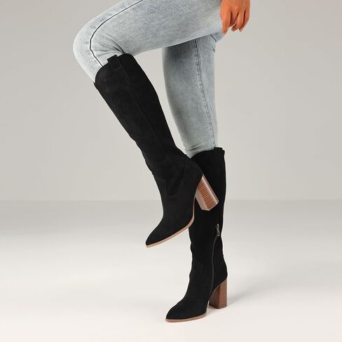 Meilusi Knee High Suede Boots Fall Boots for Women 2025 Pointed Toe Fall Shoes مكتنزة عالية الكعب طويل القامة من جلد الغزال السحاب in Kuwait