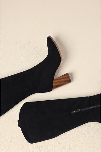 Meilusi Knee High Suede Boots Fall Boots for Women 2025 Pointed Toe Fall Shoes مكتنزة عالية الكعب طويل القامة من جلد الغزال السحاب in Kuwait