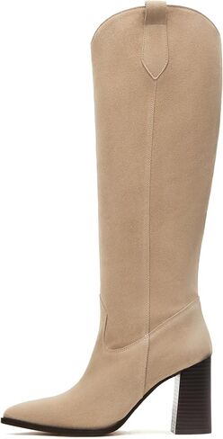 Meilusi Knee High Suede Boots Fall Boots for Women 2025 Pointed Toe Fall Shoes مكتنزة عالية الكعب طويل القامة من جلد الغزال السحاب in Kuwait