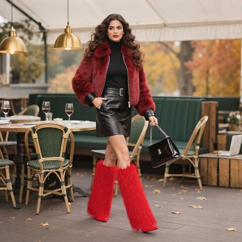 Womens Furry Boots الركبة عالية الطية على الحذاء طويل القامة عجل عجل مدبب أخمص القدمين مرتفعة الكعب في الشتاء أحذية الشتاء للنساء in Kuwait