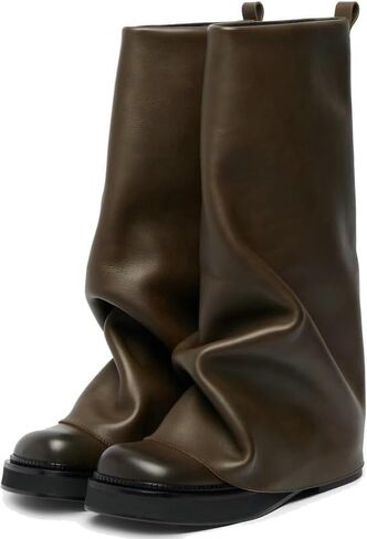 MAVMAX Women Slouchy Knee High Boots Casual Round Toe Pull On Riding Biker Boots Fold Over Chunky Low Heel Platform Boot in Kuwait