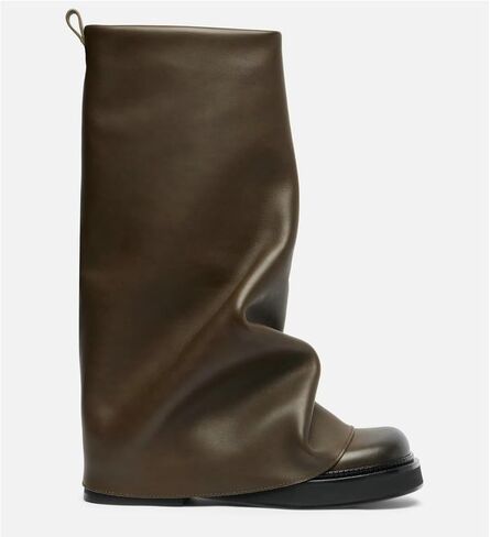 MAVMAX Women Slouchy Knee High Boots Casual Round Toe Pull On Riding Biker Boots Fold Over Chunky Low Heel Platform Boot in Kuwait