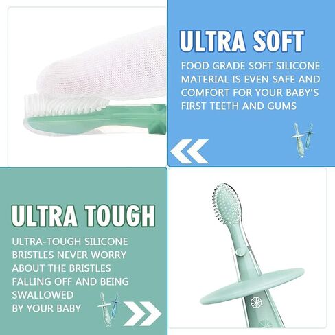 Baby Toothbrush Toddler toothbrush Silicone 2 Pack Infant Training toothbrushes, 100% Food Grade Silicone, Extra Soft/Tough Bristles, BPA/PVC/Phthalate Free, Anti-chocking / Anti-fall Design, Unisex in Saudi Arabia
