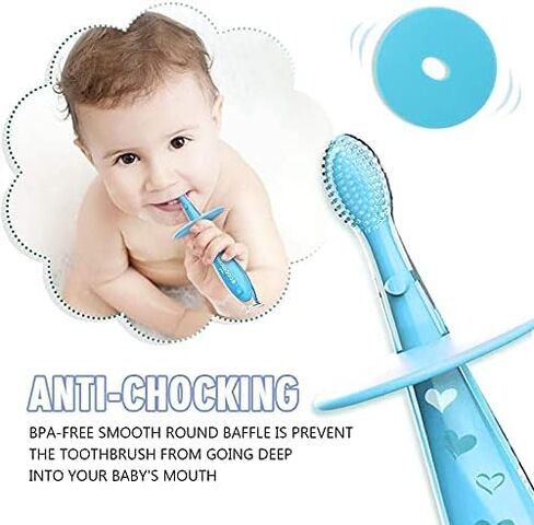 Baby Toothbrush Toddler toothbrush Silicone 2 Pack Infant Training toothbrushes, 100% Food Grade Silicone, Extra Soft/Tough Bristles, BPA/PVC/Phthalate Free, Anti-chocking / Anti-fall Design, Unisex in Saudi Arabia