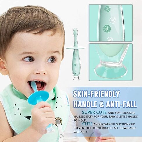 Baby Toothbrush Toddler toothbrush Silicone 2 Pack Infant Training toothbrushes, 100% Food Grade Silicone, Extra Soft/Tough Bristles, BPA/PVC/Phthalate Free, Anti-chocking / Anti-fall Design, Unisex in Saudi Arabia