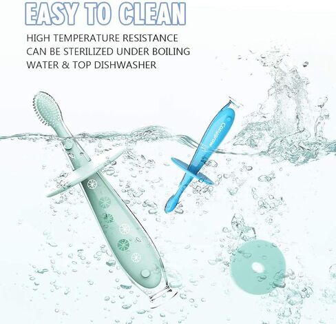 Baby Toothbrush Toddler toothbrush Silicone 2 Pack Infant Training toothbrushes, 100% Food Grade Silicone, Extra Soft/Tough Bristles, BPA/PVC/Phthalate Free, Anti-chocking / Anti-fall Design, Unisex in Saudi Arabia