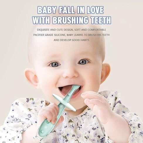 Baby Toothbrush Toddler toothbrush Silicone 2 Pack Infant Training toothbrushes, 100% Food Grade Silicone, Extra Soft/Tough Bristles, BPA/PVC/Phthalate Free, Anti-chocking / Anti-fall Design, Unisex in Saudi Arabia