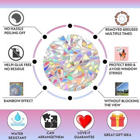 104 Pcs Rainbow Window Stickers,Window Decals for Birds,Windows Bird Deterrent,Bird Anti-Collision Windows Stickers,Non-Adhesive Rainbow Decal in Saudi Arabia