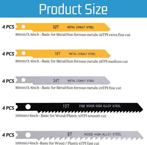 20 PCS U-Shank Jig Saw Saw Set مجموعة متنوعة لـ Wood Universal Saw Saw Blade مجموعة من شفرات الخشب والمعادن القطع بانوراما تتناسب in Saudi Arabia