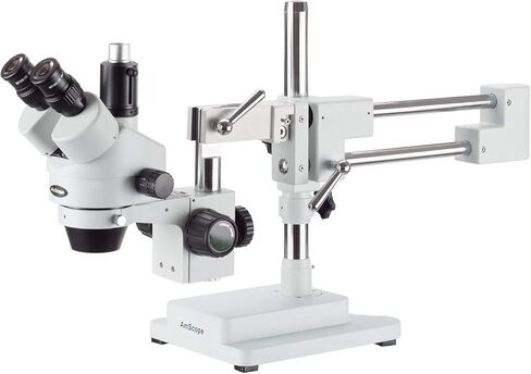 AMSCOPE SM-4TY Professional Trinocular Zoom Microscope ، WH10x Eyepieces ، 7x-90x التكبير ، هدف التكبير 0.7x-4.5x ، الإضاءة المحيطة ، حامل طفرة مزدوج الذراع ، يشمل 2.0x عدسة بارلو in Saudi Arabia