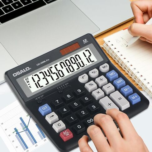 OSALO Desktop Calculator Extra Large Display 12 Digits Big Buttons Solar Accounting Calculator for Office (OS-200ML) in Kuwait