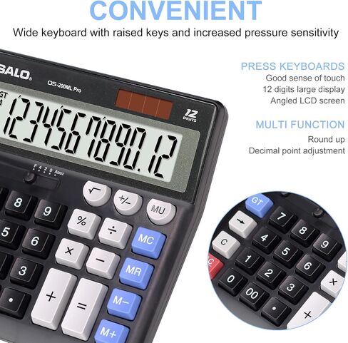 OSALO Desktop Calculator Extra Large Display 12 Digits Big Buttons Solar Accounting Calculator for Office (OS-200ML) in Kuwait