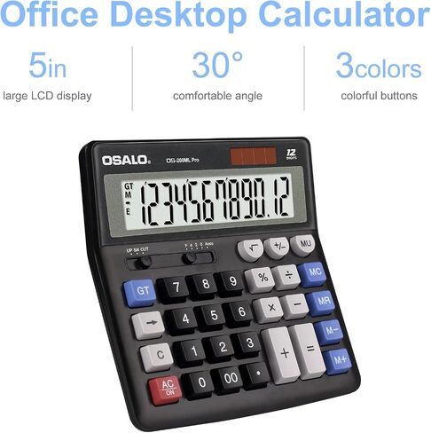OSALO Desktop Calculator Extra Large Display 12 Digits Big Buttons Solar Accounting Calculator for Office (OS-200ML) in Kuwait
