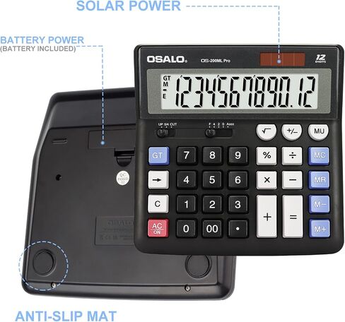 OSALO Desktop Calculator Extra Large Display 12 Digits Big Buttons Solar Accounting Calculator for Office (OS-200ML) in Kuwait