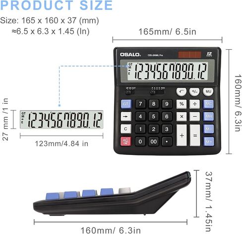 OSALO Desktop Calculator Extra Large Display 12 Digits Big Buttons Solar Accounting Calculator for Office (OS-200ML) in Kuwait