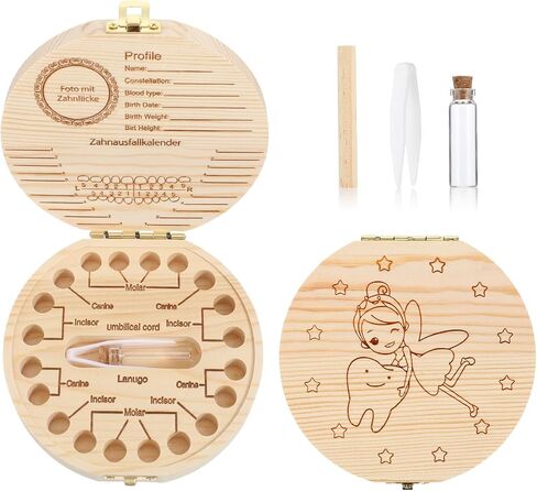 Tooth Fairy Tooth Holder Wooden Umbilical Cord Keepsake Box Cute Baby Teeth Keepsake Box Fetal Hair Container for Incisor Canine Molar Umblllcal Cord Kids Souvenir Dropped in Saudi Arabia