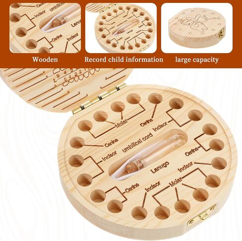Tooth Fairy Tooth Holder Wooden Umbilical Cord Keepsake Box Cute Baby Teeth Keepsake Box Fetal Hair Container for Incisor Canine Molar Umblllcal Cord Kids Souvenir Dropped in Saudi Arabia