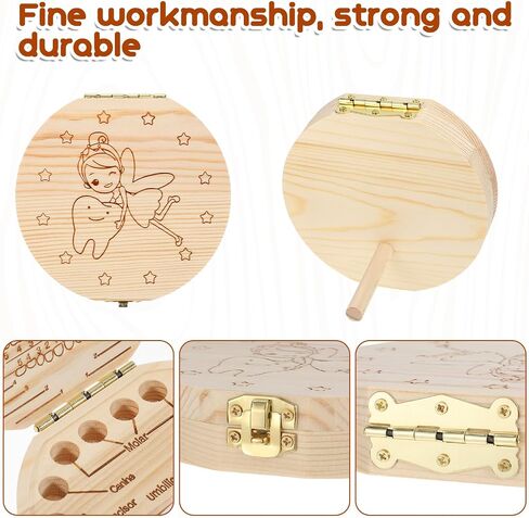 Tooth Fairy Tooth Holder Wooden Umbilical Cord Keepsake Box Cute Baby Teeth Keepsake Box Fetal Hair Container for Incisor Canine Molar Umblllcal Cord Kids Souvenir Dropped in Saudi Arabia