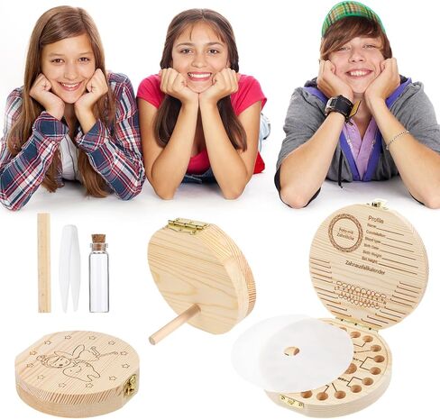 Tooth Fairy Tooth Holder Wooden Umbilical Cord Keepsake Box Cute Baby Teeth Keepsake Box Fetal Hair Container for Incisor Canine Molar Umblllcal Cord Kids Souvenir Dropped in Saudi Arabia