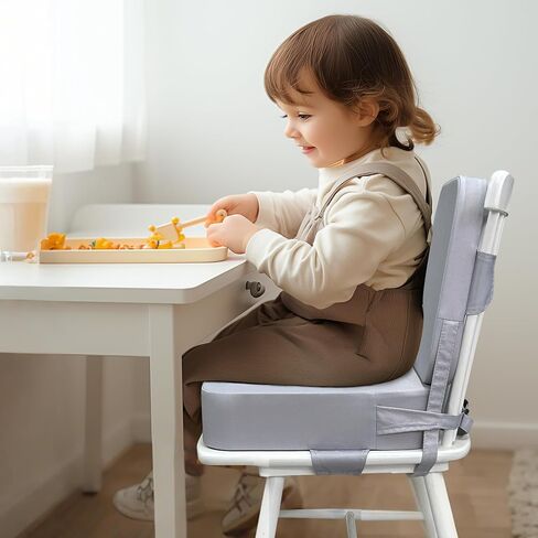 Toddler Booster Seat for Dining Table with Backrest and Adjustable Straps, Waterproof Oxford Foam Cushion with Non-Slip Bottom, Portable Chair Booster for Kitchen Use (Dark Grey) in Saudi Arabia