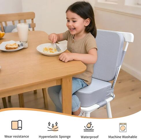 Toddler Booster Seat for Dining Table with Backrest and Adjustable Straps, Waterproof Oxford Foam Cushion with Non-Slip Bottom, Portable Chair Booster for Kitchen Use (Dark Grey) in Saudi Arabia