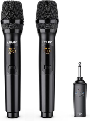 LEKATO Wireless Microphones, UHF Professional Wireless Microphone with Rechargeable 1/4" Receiver Metal Dual Dynamic Mic Set for Amplifier, PA System, Mixer, Party, Karaoke, Speech, Wedding, Church in Saudi Arabia