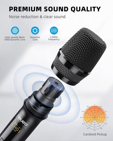 LEKATO Wireless Microphones, UHF Professional Wireless Microphone with Rechargeable 1/4" Receiver Metal Dual Dynamic Mic Set for Amplifier, PA System, Mixer, Party, Karaoke, Speech, Wedding, Church in Saudi Arabia