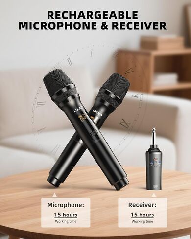 LEKATO Wireless Microphones, UHF Professional Wireless Microphone with Rechargeable 1/4" Receiver Metal Dual Dynamic Mic Set for Amplifier, PA System, Mixer, Party, Karaoke, Speech, Wedding, Church in Saudi Arabia