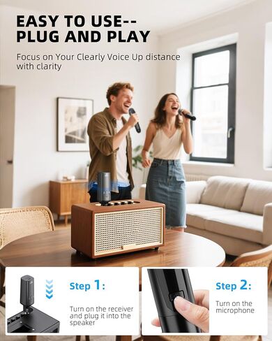 LEKATO Wireless Microphones, UHF Professional Wireless Microphone with Rechargeable 1/4" Receiver Metal Dual Dynamic Mic Set for Amplifier, PA System, Mixer, Party, Karaoke, Speech, Wedding, Church in Saudi Arabia