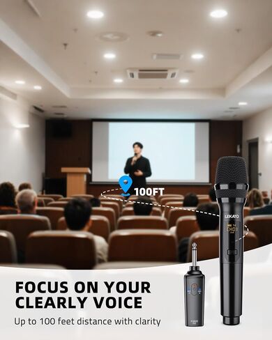LEKATO Wireless Microphones, UHF Professional Wireless Microphone with Rechargeable 1/4" Receiver Metal Dual Dynamic Mic Set for Amplifier, PA System, Mixer, Party, Karaoke, Speech, Wedding, Church in Saudi Arabia