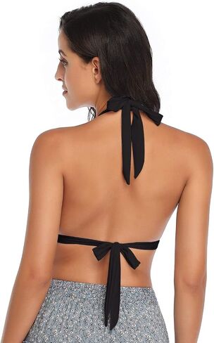 Balasami Women's Retro 50s Plaid Pattern Polka Dot Halter Molded Soft Pads Vintage Bikini Swimsuits Tops in Kuwait