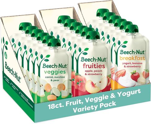 Beech-Nut Baby & Toddler Food Favorite Flavors Pouches Variety Pack, Fruit Veggie and Whole Milk Yogurt Purees, Baby Pouch Puree Starter Pack, 3.5oz (18 Pack) in Saudi Arabia