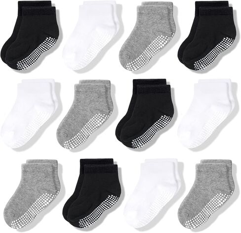 CozyWay Baby & Toddler Socks With Grippers Non Slip Low Cut Grip Socks for Girls and Boys Soft Comfy Cotton 12 Pack in Saudi Arabia
