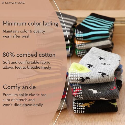 CozyWay Baby & Toddler Socks With Grippers Non Slip Low Cut Grip Socks for Girls and Boys Soft Comfy Cotton 12 Pack in Saudi Arabia