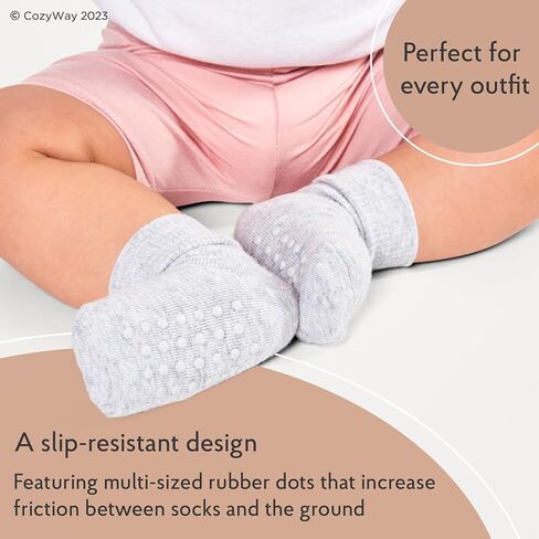 CozyWay Baby & Toddler Socks With Grippers Non Slip Low Cut Grip Socks for Girls and Boys Soft Comfy Cotton 12 Pack in Saudi Arabia