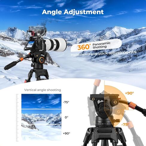 K & F Concept Professional Fluid Head ، Head Fluid Video Bead خفيفة الوزن حريري ثنائي ترايبود مونبود كحد أقصى 17.6 رطل/8 كجم ، رأس ترايبود لمدة 360 درجة و -75 درجة إلى 90. BV50 in Saudi Arabia