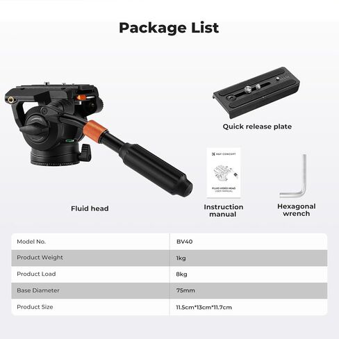 K & F Concept Professional Fluid Head ، Head Fluid Video Bead خفيفة الوزن حريري ثنائي ترايبود مونبود كحد أقصى 17.6 رطل/8 كجم ، رأس ترايبود لمدة 360 درجة و -75 درجة إلى 90. BV50 in Saudi Arabia