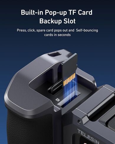 Telesin Street Grip Kit Por Hero 9-13 | بدون قفص أرنب معدني | حامل قبضة الكاميرا مع تصميم الأرجو | مقبض مريح تصميم قبضة | نسخة احتياطية بطاقة TF | وصول سريع للبطارية | Vlog Grip حامل in Saudi Arabia