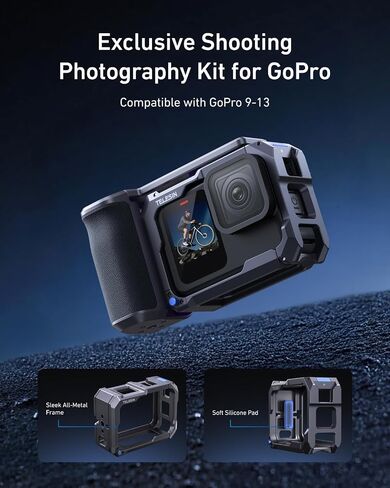 Telesin Street Grip Kit Por Hero 9-13 | بدون قفص أرنب معدني | حامل قبضة الكاميرا مع تصميم الأرجو | مقبض مريح تصميم قبضة | نسخة احتياطية بطاقة TF | وصول سريع للبطارية | Vlog Grip حامل in Saudi Arabia
