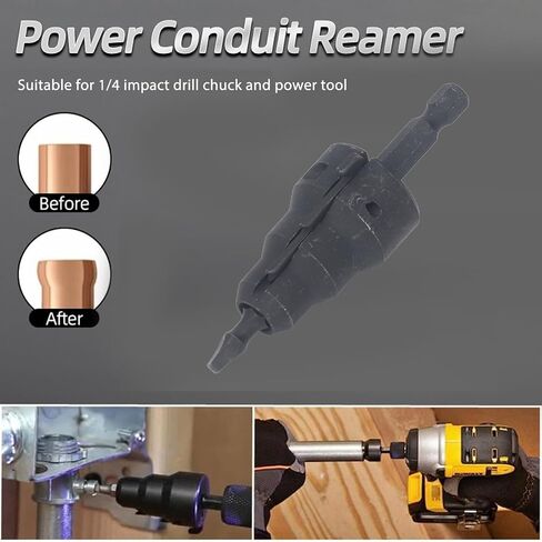 1/4 Inch Power Conduit Reamer, High Carbon Steel Pipe Reamer Tool Kit with 5 Blades, Compatible with Impact Drill Chucks for Effortless Expansion of Electrical Conduit Openings, in Saudi Arabia