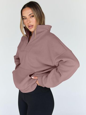 Trendy Queen Womens Half Zip Pullover Sweatshirts Quarter Zip Oversized Hoodies Sweaters Fall Outfits 2023 Y2K Winter Clothes in Kuwait