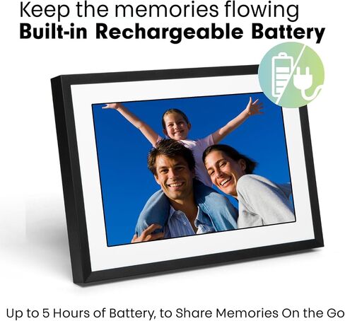Photosspring ㅤ عرض البطارية التي تديرها 10 بوصة WiFi إطار الصورة الرقمية | إرسال الصور عن طريق البريد الإلكتروني أو التطبيق أو الويب | اشتراك مجاني | شاشة تعمل باللمس وذاكرة داخلية 32 جيجابايت | قم بتشغيل مقاطع الفيديو حتى 5 دقائق in Kuwait