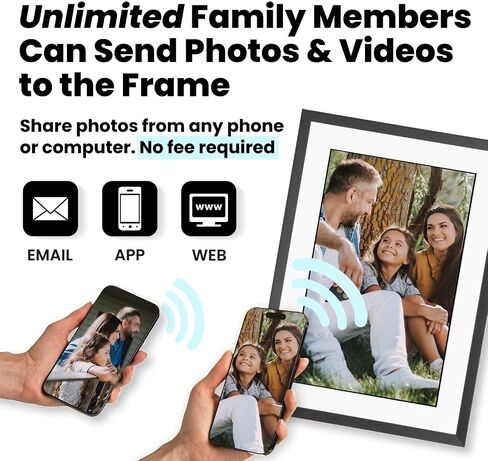 Photosspring ㅤ عرض البطارية التي تديرها 10 بوصة WiFi إطار الصورة الرقمية | إرسال الصور عن طريق البريد الإلكتروني أو التطبيق أو الويب | اشتراك مجاني | شاشة تعمل باللمس وذاكرة داخلية 32 جيجابايت | قم بتشغيل مقاطع الفيديو حتى 5 دقائق in Kuwait
