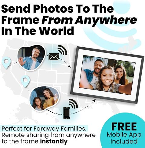 Photosspring ㅤ عرض البطارية التي تديرها 10 بوصة WiFi إطار الصورة الرقمية | إرسال الصور عن طريق البريد الإلكتروني أو التطبيق أو الويب | اشتراك مجاني | شاشة تعمل باللمس وذاكرة داخلية 32 جيجابايت | قم بتشغيل مقاطع الفيديو حتى 5 دقائق in Kuwait