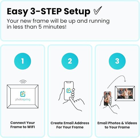 Photosspring ㅤ عرض البطارية التي تديرها 10 بوصة WiFi إطار الصورة الرقمية | إرسال الصور عن طريق البريد الإلكتروني أو التطبيق أو الويب | اشتراك مجاني | شاشة تعمل باللمس وذاكرة داخلية 32 جيجابايت | قم بتشغيل مقاطع الفيديو حتى 5 دقائق in Kuwait