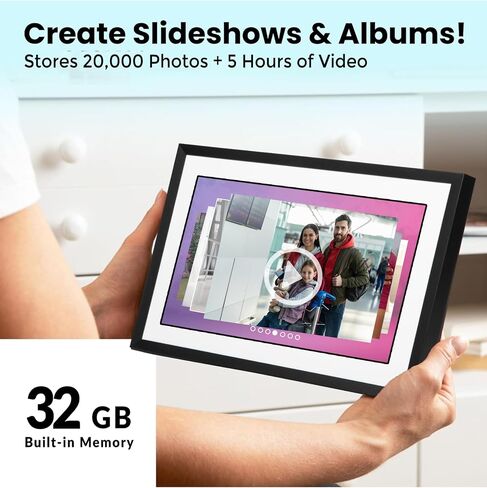 Photosspring ㅤ عرض البطارية التي تديرها 10 بوصة WiFi إطار الصورة الرقمية | إرسال الصور عن طريق البريد الإلكتروني أو التطبيق أو الويب | اشتراك مجاني | شاشة تعمل باللمس وذاكرة داخلية 32 جيجابايت | قم بتشغيل مقاطع الفيديو حتى 5 دقائق in Kuwait