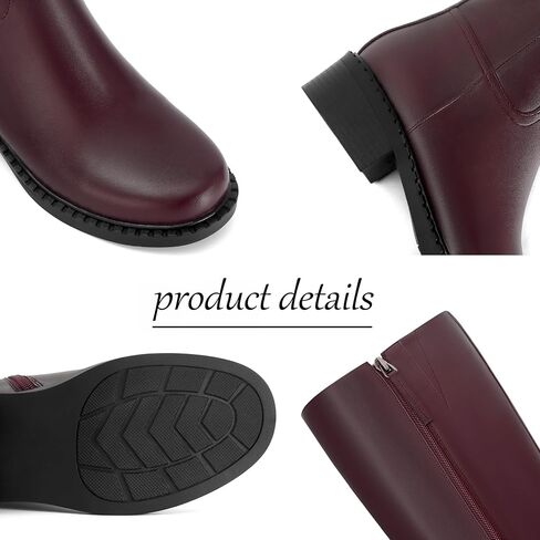 Dsevht Black Knee High Boots for Women Faux Leather Elastic Low Heel Round Square Toe Side Zipper Fall Long Tall Boot in Saudi Arabia