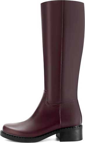 Dsevht Black Knee High Boots for Women Faux Leather Elastic Low Heel Round Square Toe Side Zipper Fall Long Tall Boot in Saudi Arabia